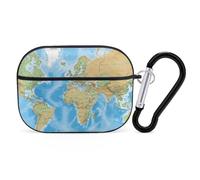 Carte du monde pour Airpod Pro Coque rigide de protection complète contre les chutes avec porte-clés compatible avec AirPod Pro 2e/1ère génération, LED avant visible, noir