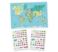 Carte Du Monde Pour Enfant Avec Stickers Drapeaux 66 X 44 Cm