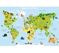 « Carte du Monde pour Enfants » DIN A2 Paysage, Illustrée, Inscription Allemande, Poster, Cadeau, Décoration pour Chambre (DIN A2)