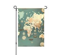 Carte du monde rétro drapeaux décoratifs pour l'extérieur, décoration de jardin double face pour toutes les saisons