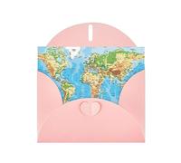 Carte du monde rose en papier nacré de qualité supérieure : 10,2 x 15,2 cm, pour carte d'anniversaire, carte d'invitation