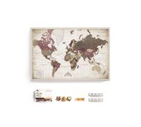 Carte du Monde sur toile & liège 90 x 60 cm - Pêle-mêle multicolore, punaises incluses, finition mate
