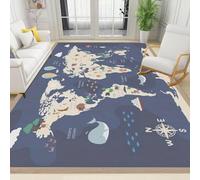 Carte du Monde Tapis 60x90 cm GarçOns Et Filles Moquette Antiderapant à Poils Courts Tapis 3D Lavable en Machine Convient aux EntréEs Couloirs et Portes d'Entrée a-501