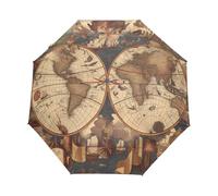 Carte du Monde Terre Beige Parapluie Pliant Enfant Garçons Filles Automatique Protection UV Parapluies Coupe-Vent pour Voyager