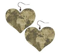 Carte Du Monde Vintage, Motif De Géographie Nautique Et Océanique Femme Boucles D'Oreilles Faux Cuir Pendantes Dangle