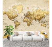 Carte Du Monde Vintage Papier Peint Intissé Fresque Murale 250x175 cm Or Poster Murale Photo pour Salon, Chambre, Salle à Manger, Effaçable Papier Peint Panoramique