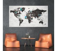 Carte du monde XXL comme tableau d'affichage | Épingler les destinations de voyage et les vacances | Carte en polaire élégante en gris | 130 x 70 cm, dont 20 épingles de drapeau