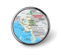 Carte du Myanmar - Badge à épingler - Décoration pour vêtements, sacs à dos et chapeaux