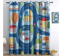 Carte du Parcours Montgolfière Dessin Animé Rideau Thermique Isolant Anti Froid 2 Pièces Rideaux 91.5 x 214 cm, Occultants & Isolation Thermique pour Salon - Décoration Intérieure avec Œillets, Bleu