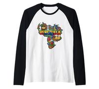 Carte du Venezuela Icônes Culturelles Drapeau Arepa Salto Angel Manche Raglan