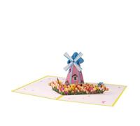 Carte élégante et pliable Motif moulins à vent ruraux avec fleurs Geste doux pour petite amie ou femme Cartes de fleurs colorées