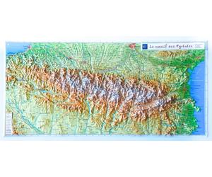 Carte en relief - Le massif des Pyrénées et les chemins vers Saint-Jacques de Compostelle - 62 X 31 cm | Relief Editions