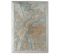 Carte en relief - Lyon, version Ocre - 70 x 50 x 4 cm | Dénivelés Editions