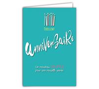 Carte Excellent Anniversaire 7 Bougies Nouveau Souffle Nouvelle Année Turquoise avec Enveloppe Format 12x17,5cm Papier 300gr issu de forêts gérées durablement Brillant Fabriqué en France AFIE 69-8014