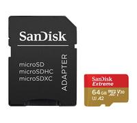 Carte mémoire micro SD et SDXC SanDisk Extreme UHS-I U3 Class 10 64 Go + Adaptateur SD Noir, Blanc, Rouge, Marron B