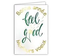 Carte Feel Good Bonne Année Meilleurs Vœux en Or Doré Brillant Scintillant avec Enveloppe Blanche Format 12x17,5cm - Graines de Pissenlit Vent Fête Nouvel An - Fabriqué en France
