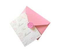 Carte Fête des Mères - Bonne Fête Maman - Carte Élégante et Raffinée en Papier de Coton Texturé avec Fleurs en Relief - Enveloppe & Sceau de Cire Inclus (Enveloppe Rose - Cachet Rose)