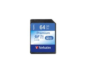 Carte Flash Verbatim SDXC 64Go Classe 10, Vitesse Lecture/Écriture 10Mo/s, Dimensions 24x32x2.1mm, Poids 2.2g, Réf. 44024