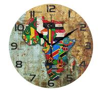 Carte Floue du Drapeau du Continent Africain Horloges Pendules Murales Moderne Silencieuse Pendule Murale pour Déco Maison L'École 25Cm