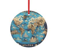 Carte géographique du monde - Ornements créatifs pour sapin de Noël - Pendentif pour décoration de la maison - Tailles assorties (S, L)