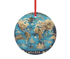 Carte géographique du monde - Ornements créatifs pour sapin de Noël - Pendentif pour décoration de la maison - Tailles assorties (S, L)
