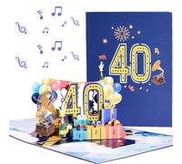 Carte Happy Birthday 40th,carte d'anniversaire 3D, carte d'anniversaire de 40 ans,Pop-up 3D 40e Anniversaire Carte de Vœux D'anniversaire Cartes d'anniversaire avec Enveloppe pour Mères Amis Mariage A