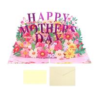 Carte Happy Mother's Day - Sculptures en papier pop-up - 15 x 20 cm - Carte de bénédiction avec note de message - Papier 3D - Carte de fête des mères pour grand-mère