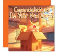 Carte Happy New Home pour homme et femme - Chat - Carte de félicitations pour pendaison de crémaillère pour amis, famille, collègue, voisin, 145 mm