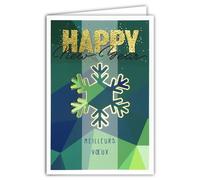 Carte Happy New Year Meilleurs Vœux en Or Doré Brillant Scintillant avec Enveloppe Blanche Format 12x17,5cm - Flocon Art Géométrique Souhaiter une Bonne Année Fêter Nouvel An - Fabriqué en France