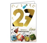 Carte Heureux ANNIVERSAIRE 27 ans avec un texte à l'intérieur - Cadeaux Fête Notes de Musique