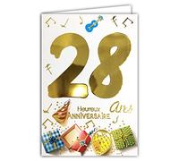Carte Heureux ANNIVERSAIRE 28 ans avec un texte à l'intérieur - Cadeaux Fête Notes de Musique