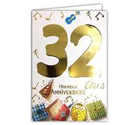 Carte Heureux ANNIVERSAIRE 32 ans avec un texte à l'intérieur - Cadeaux Fête Notes de Musique