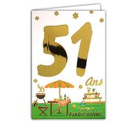 Carte Heureux ANNIVERSAIRE 51 ans avec un texte à l'intérieur - Barbecue Pique-nique Fleurs Jardin