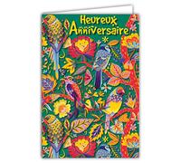Carte Heureux Anniversaire Illustration Oiseaux Colorés Perruche Fleur Papillon avec Enveloppe Format 12x17,5cm Papier 300gr issu de forêts gérées durablement Brillant Fabriqué en France AFIE 69-8026