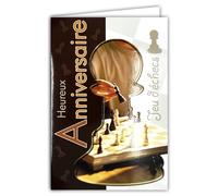 Carte Heureux Anniversaire Jeu d'échecs Pions en relief avec Enveloppe Blanche 12x17,5cm pour Joueur Joueuse ou Fan Série Le Jeu de la dame The Queen's Gambit - Dame Roi Cavalier Tour Fou - 900337