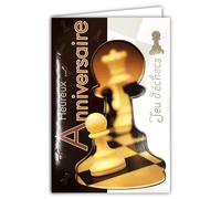 Carte Heureux Anniversaire Jeu d'échecs Pions en relief avec Enveloppe Blanche 12x17,5cm pour Joueur Joueuse ou Fan Série Le Jeu de la dame The Queen's Gambit - Dame Roi Cavalier Tour Fou - 900336