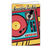 Carte Heureux Anniversaire Musique Tourne Disque Vinyle Platine Rétro Vintage Illustration avec Enveloppe Format 12x17,5cm Papier 300gr issu de forêts gérées durablement Fabriqué en France 69-8041