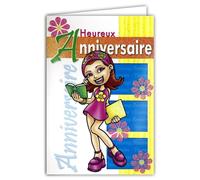 AFIE Carte Heureux Anniversaire pour Fille avec Paillettes et Enveloppe 12x17,5cm Illustration Enfant Adolescente Lectrice Fleurs 900038