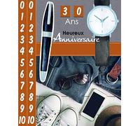 Carte Heureux Anniversaire Tirettes âges de 1 à 110 ans - Texte Or Doré Brillant - Accessoires Garçon Homme Montre Stylo