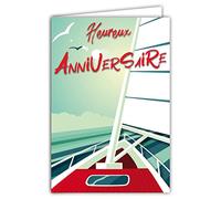 Carte Heureux Anniversaire Voilier Bateau Mer Océan Marin Bleu Blanc Rouge Illustration avec Enveloppe Format 12x17,5cm Papier 300gr issu de forêts gérées durablement Fabriqué en France AFIE 69-8043