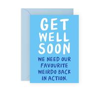 Carte humoristique Get Well Soon - « Fave Weirdo Back in Action » - Carte de récupération humoristique pour amis malades, blessés, collègues, collègues, officiers, copains, membres de l'équipe, lui