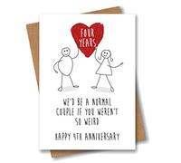 Carte humoristique pour 4ème anniversaire de mariage - Cœur d'amour de 4 ans de mariage - Happy Weird Couple