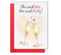 Carte humoristique pour fête prénuptiale - Cheers to the Bride to Be & She Said Yes We Said Party - Pliée 12,7 x 17,8 cm avec enveloppe rouge et autocollant, papier cartonné 350 g/m²,