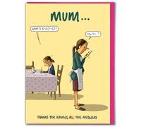 Carte humoristique pour la fête des mères - « All The Answers » - Humour de dessin animé coquin - Jolie blague fantaisie - Carte de fête des mères - Pour maman, mère, de la part de son fils et de sa