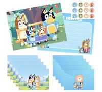 Carte Invitation Anniversaire Bluey, 12 Carton Invitation Anniversaire Fille avec 12 Enveloppe et 12 Autocollants, Carton Invitation Anniversaire Garcon, Enfants Invitation pour Anniversaire Soirée
