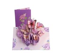 Carte Invitation Pop Up 3D Carte Pop Up 3D faite à la main, carte de bénédiction papillon for tous les anniversaires, mariages, remise diplôme(Purple butterfly)