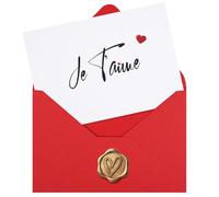 Carte Je T'aime avec Enveloppe en Lin et Cachet Cire - Message d'Amour Romantique pour Couple, Cadeau Anniversaire, Fiançailles, Saint Valentin, Fête des Mères - Carte Simple 15 x 10.5 cm