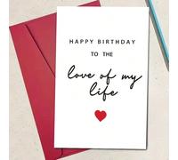 Carte "Joyeux anniversaire à l'amour de ma vie" avec un élégant cœur rouge - parfait pour les couples et les partenaires, cadeau idéal pour la Saint-Valentin Taille Unique,enveloppe doréeGéométrique,L
