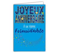 Carte Joyeux Anniversaire à un Homme Formidable Bleu étoilé avec Enveloppe Format 12x17,5cm Papier 300gr issu de forêts gérées durablement Brillant Fabriqué en France Vie en Couleurs AFIE 69-8001