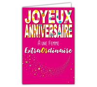 Carte Joyeux Anniversaire à une Femme Extraordinaire Rose étoilé avec Enveloppe Format 12x17,5cm Papier 300gr issu de forêts gérées durablement Brillant Fabriqué en France Vie en Couleurs AFIE 69-8002